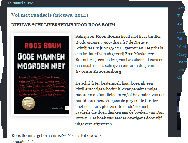 Screenshot Nieuwe Schrijvers Prijs